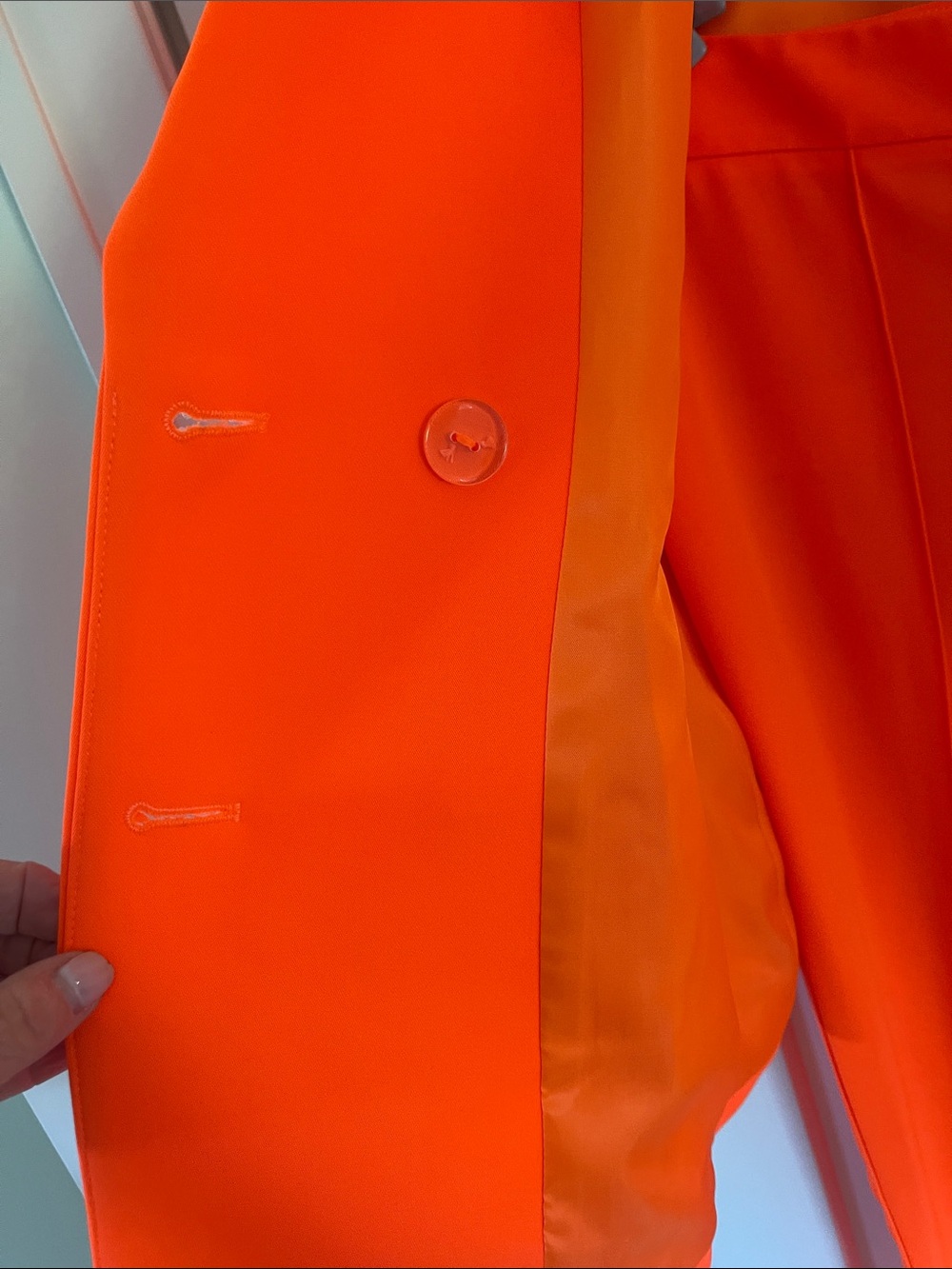Women's Double-Breasted Pantsuit in Bright Orange - Picture 3 of 5